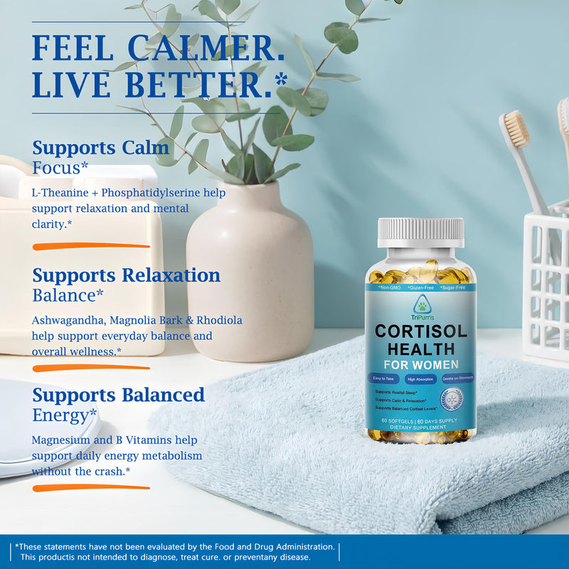 Cortisol Supplement for Women, High Absorption Cortisol Balance Support Magnesium Glycinate with Ashwagandha, L-Theanine, Phosphatidylserine & Rhodiola, Calm Focus, Daily Wellness & Energy Support