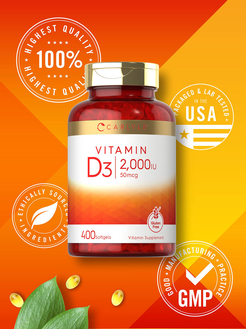 Carlyle Vitamin D3 2000IU Softgels | 400 Count | Non-GMO, Gluten Free Formula | 50 mcg | Vitamin D Supplement - BeesActive Australia