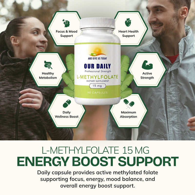 Our Daily Vites, L-Methylfolate 15mg – Active 5-MTHF Methylated Folate Supplement for Women & Men – Methyl Folate for Brain Health, Focus & Mood Support – Gluten Free, Non-GMO–90 Capsules, 90 Servings 90 Count (Pack of 1)