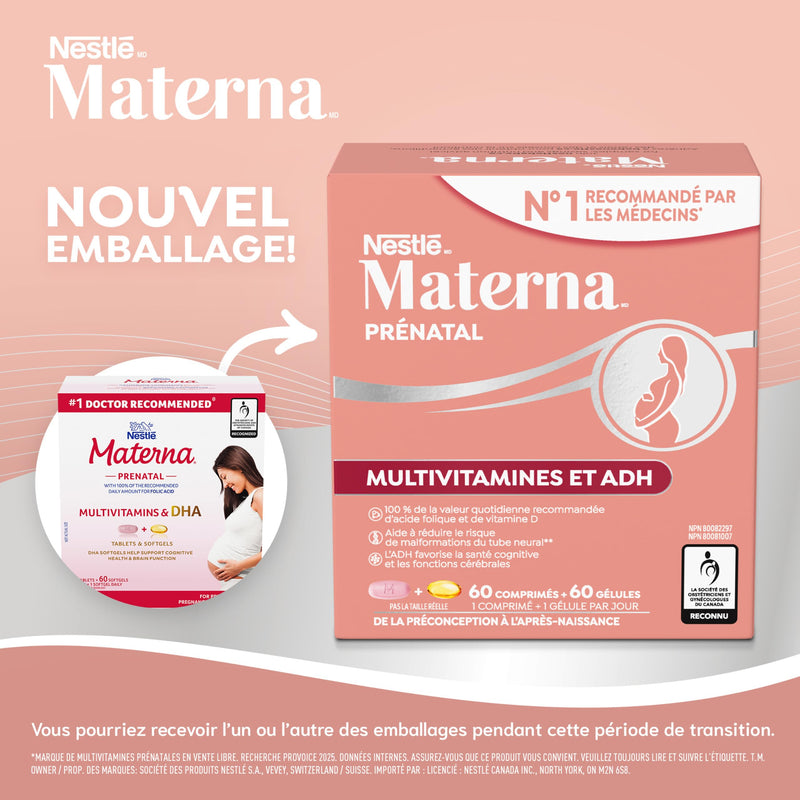 NESTLÉ Materna Prenatal Multivitamin with DHA Supplement | Folic Acid | 60 tablets + 60 DHA soft gels | 100 Percent RDA of Folic Acid