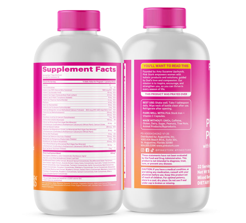Pink Stork Liquid Prenatal Vitamins for Women – Berry, 32 Servings | Doctor Formulated, Organic Whole-Food Blend, Methylated Folate, Sugar-Free, Fertility to Postpartum, Breastfeeding Friendly 16 Fl Oz (Pack of 1)