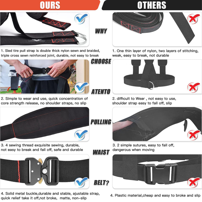 ATENTO Sled Pulling Belt, Adjustable Closure Sled Training Waist Belt,Weight Sled Pull Belt for Tire or Sled Pulling, Squat,Leg Muscles Strength Training, Agility, Resistance Training, Core Power Workout, Belt for Pulling with 2 Pulling Straps & 4 Hook...