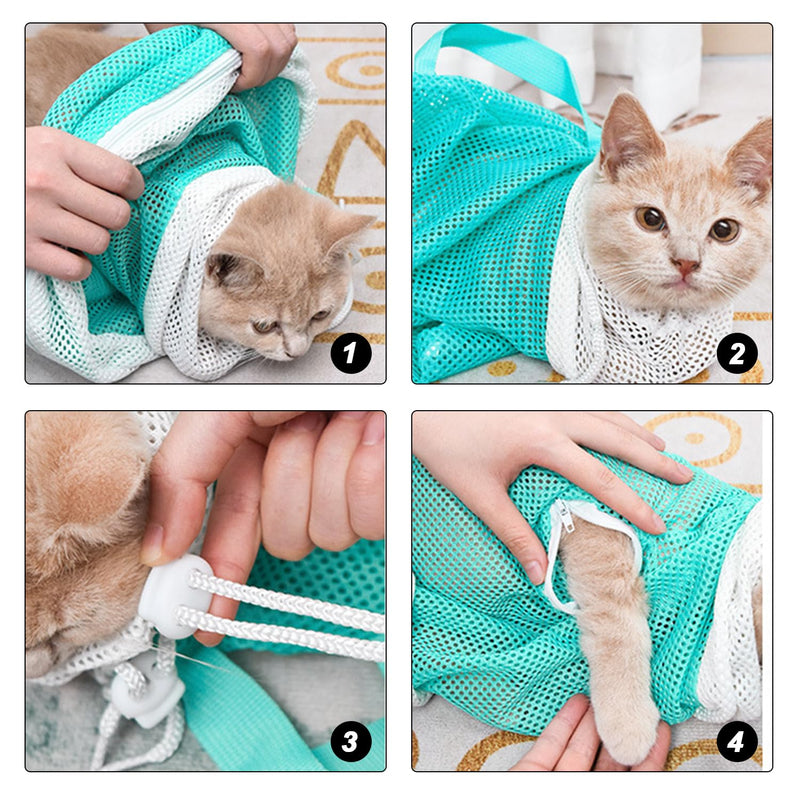 1 piece cat bath bag, 1 piece massage brush, cat bath set, cat shower bag, pet mesh shower bag, pet supplies - BeesActive Australia