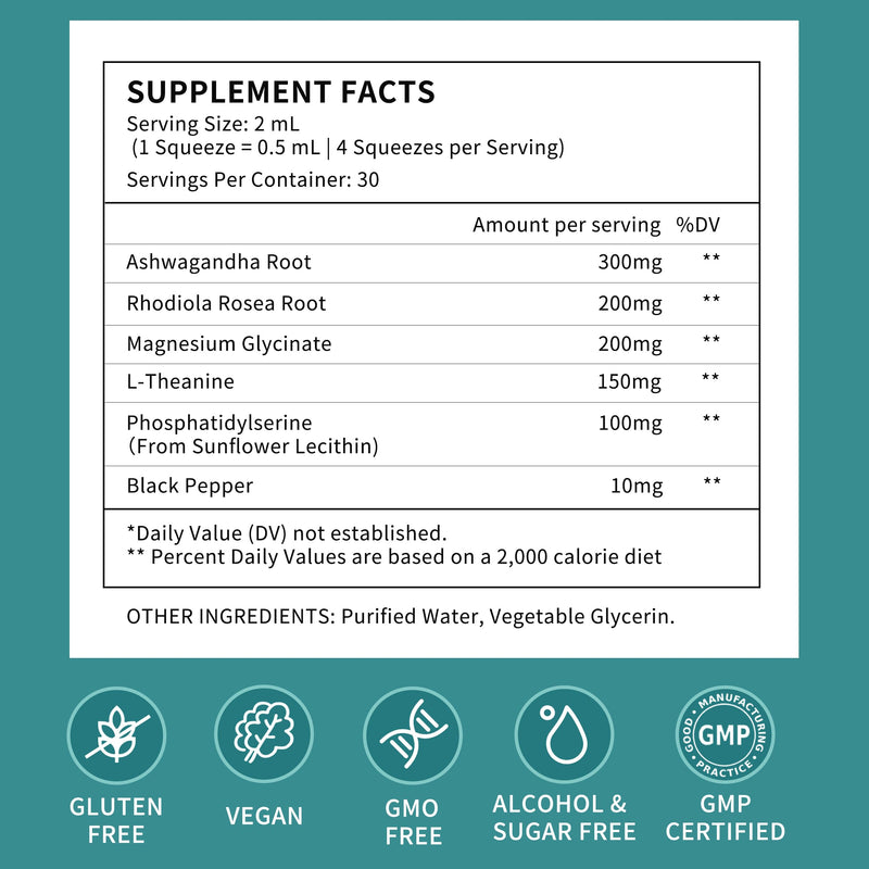 (2 Pakc) Cortisol Supplements for Women, Cortisol Liquid Drops w.Ashwagandha Rhodiola Rosea Magnesium L-Theanine Phosphatidylserine Black Peper, Hormone Balanced & Lower Cortisol 2 Fl Oz (Pack of 2)