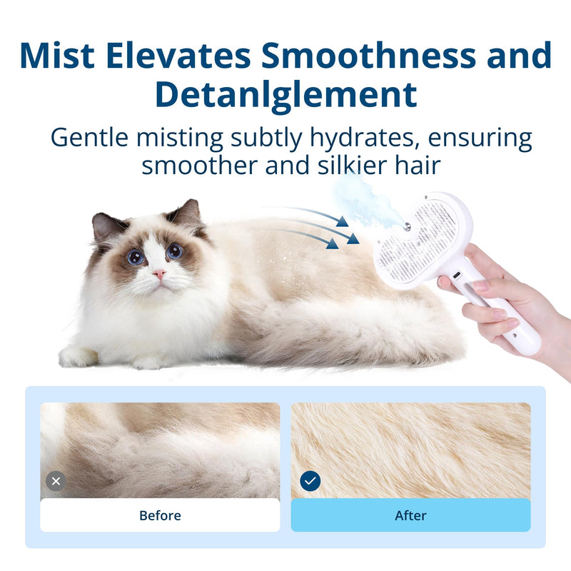 Spray Cat Brush for Shedding,Pet Grooming Brush/Self-Cleaning Wet Cat Comb with USB Rechargeable & Water Tank,Suitable for Dogs,Cats to Reduces Flying Hair,Remove Tangled & Loose Hair(White) - BeesActive Australia