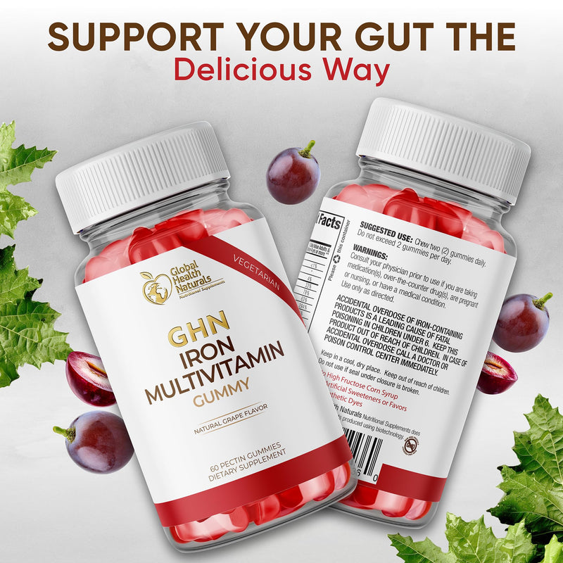 Vegan Women’s Multivitamin Gummies with Iron – Adult Gummy Multivitamins for Daily Energy & Wellness – Natural Grape Flavor – Non-GMO, Gelatin-Free, Gluten-Free – 30 Day Supply