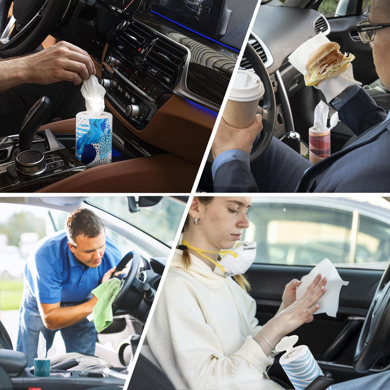 Car Tissues Cylinder 4 Packs Round Tissue Box Holder Fit for Car Cup Holder, Home Small Tissue Dispenser with Refill Tissues for Car Bathroom Office - BeesActive Australia