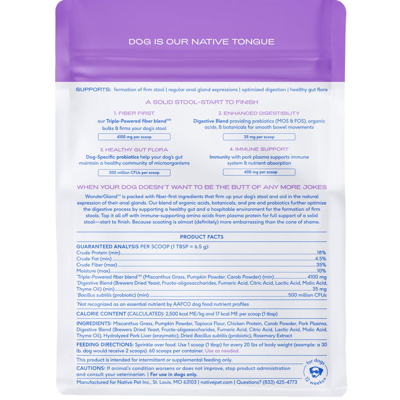 Native Pet WonderGland - Dog Anal Gland Treatment Using Fiber for Dogs - Prevents Scooting for Dogs Anal Gland Supplement Including Dog Gut Health Probiotics for Anal Gland Support - 60 Scoops - BeesActive Australia