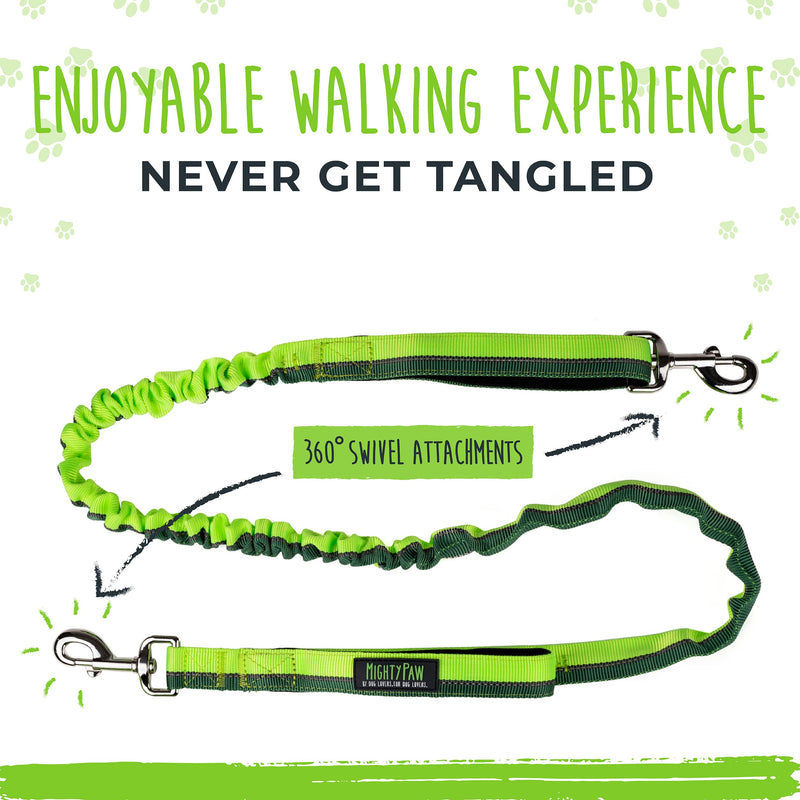 Mighty Paw Hands Free Dog Leash | Bungee Waist Leash for Dog Walking. Pet Running Hands Free Tether for Large, Medium & Small Breeds. Pet Waist Belt (36" - 48") Up to 150 lbs - Green 48" (Most Popular) - BeesActive Australia