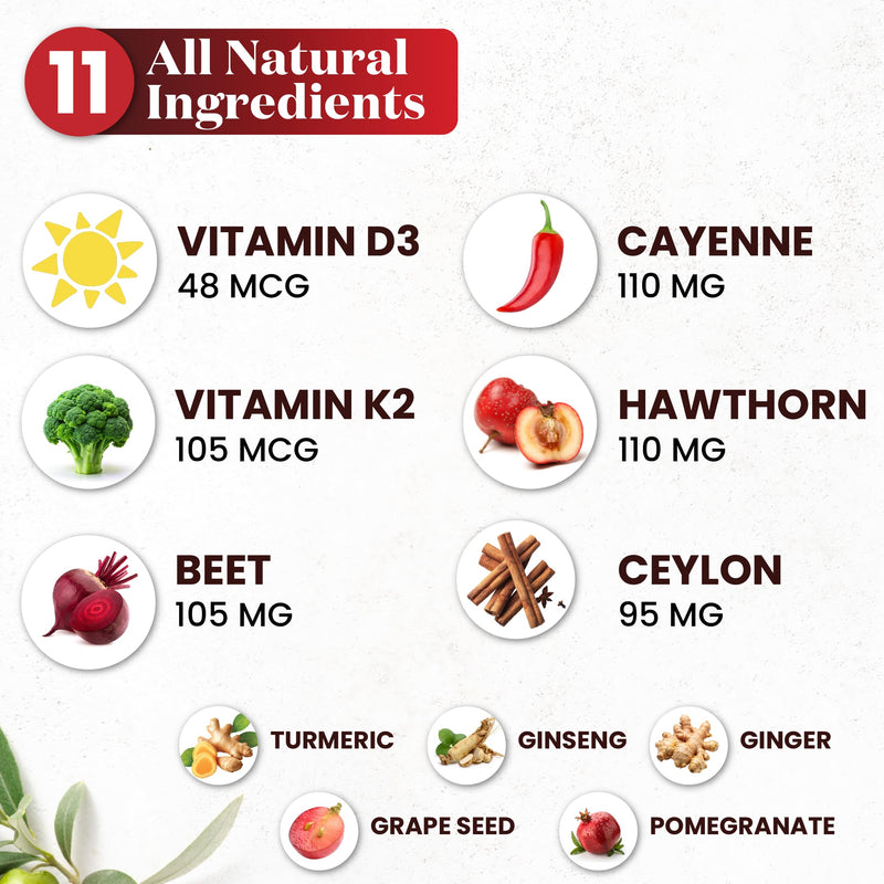 Cayenne Pepper Supplement Liquid Drops + Hawthorn Berry, Vitamin D3 K2 Beet Root Powder, Ceylon Cinnamon, Turmeric Curcumin, Organic Panax Ginseng - 2 OZ 2 Fl Oz (Pack of 1)