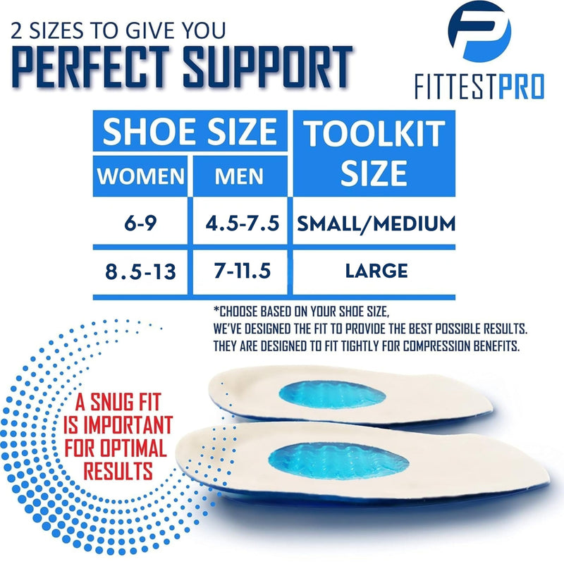 Plantar Fasciitis Foot Pain Relief 14-Piece Kit – Premium Planter Fasciitis Support, Gel Heel Spur & Therapy Wraps, Compression Socks, Foot Sleeves, Arch Supports, Heel Cushion Inserts & Grips S/M