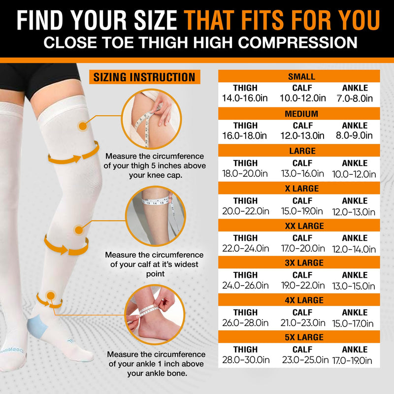 Doc Miller TED Hose Thigh High Anti Embolism Stockings for Women & Men, Hospital Style Surgical Stockings, Plus Size White Compression Socks 15-20mmHg, Support Hose with Inspection Hole X-Large (1 Pair) - BeesActive Australia