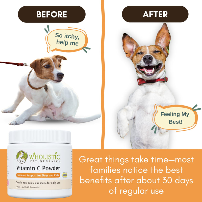 Wholistic Pet Organics Vitamin C Powder for Dogs & Cats - Cat & Dog Allergy & Itch Relief - Vitamin C Immune Support Supplement - Itchy Skin Support for Seasonal Dog Allergy Relief - 2 oz - 57 Scoops