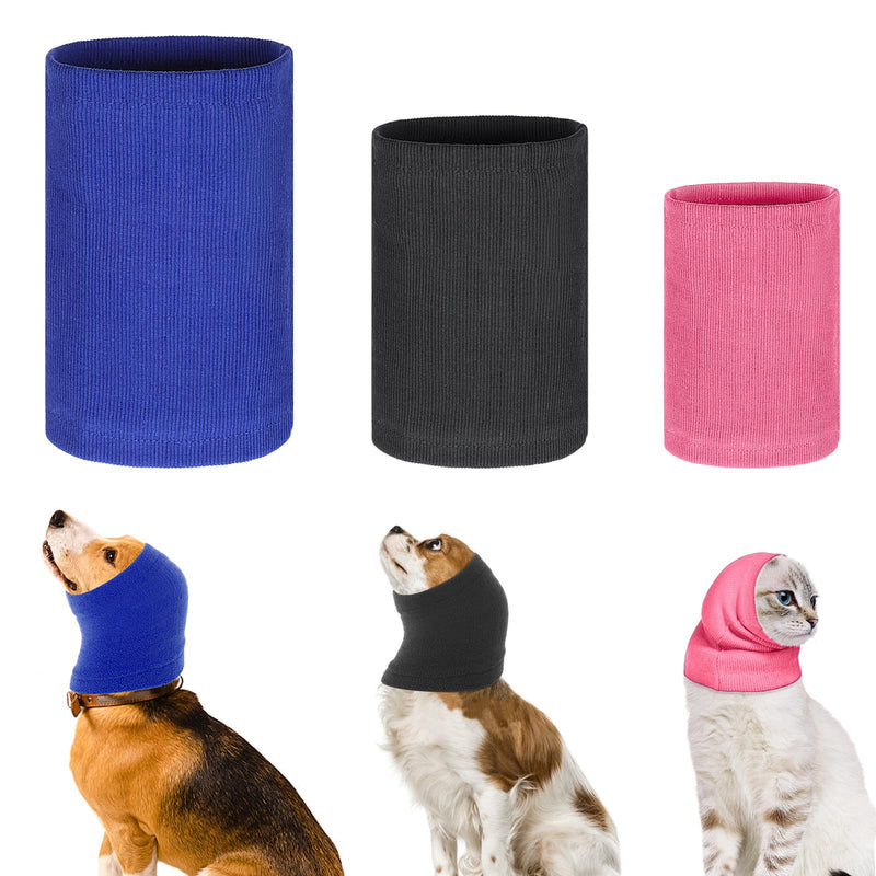 3 Pcs 3 Size Dog Ear Muffs, Stretchy Hoodie for Dog, Non-Noise Dogs Ear Muffs, Cute Dogs Ears Covers for Neck Warmer Bath Grooming Drying Noise Protection(Small/Medium/Large) Small/Medium/Large Blue+Dark Gray+Pink