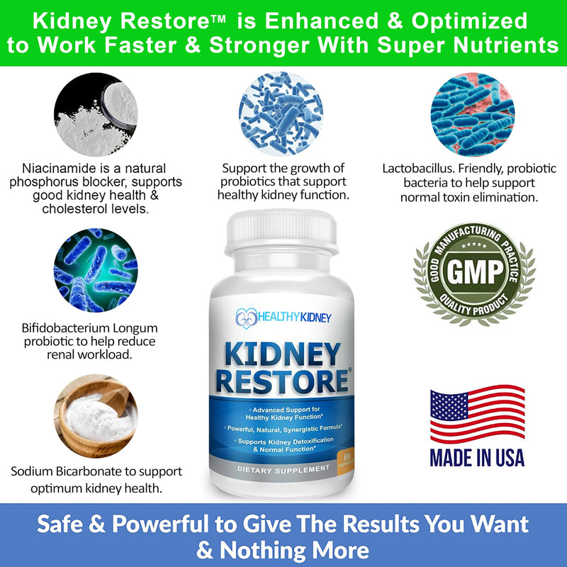 Kidney Cleanse Detox & Repair - Formulated by Kidney Health Expert Living w/Transplant - US Made Kidneys Support Supplement, Detox, Flush - Renal Vitamins 60 Capsules 60 Count