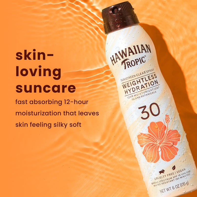 Hawaiian Tropic Weightless Hydration Clear Spray Sunscreen SPF 30, 6oz Twin Pack | Hawaiian Tropic Sunscreen SPF 30, Sunblock, Oxybenzone Free Sunscreen, Spray On Sunscreen Pack, 6oz each - BeesActive Australia