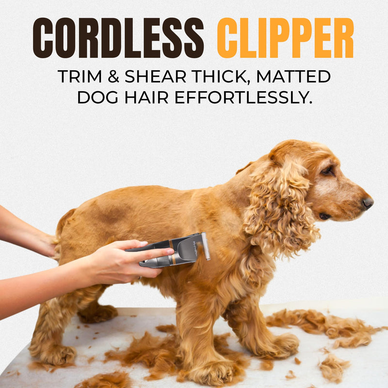 Dog Hair Clipper, Cordless Dog Hair Trimmer, Rechargeable Pet Clipper, Low Noise Waterproof, Integrated Battery Grooming Clipper for Dogs, Cats, Coats (Black) Gray Pet Trimmer - BeesActive Australia