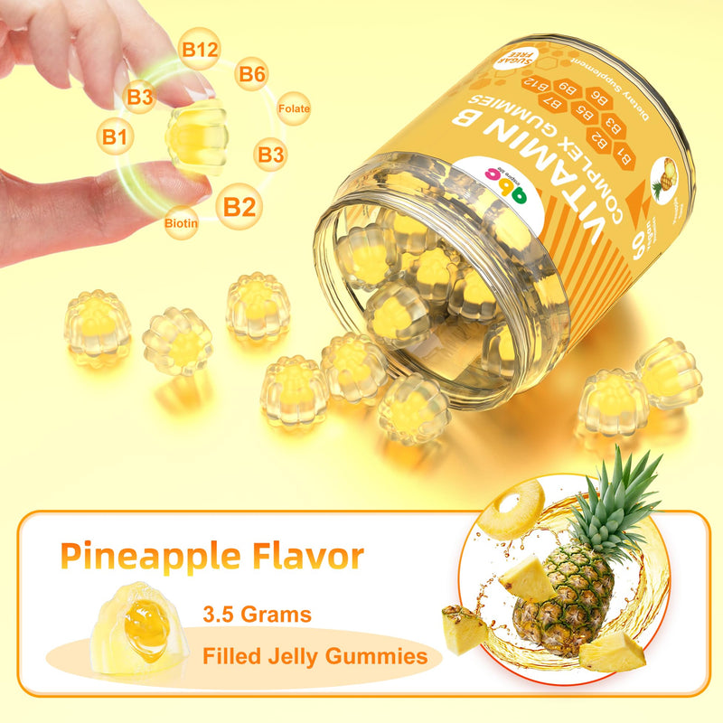 Vitamin B Complex Gummies for Adult Kid-Pineapple Flavor-Chewable Supplement with 8 Essential B Vitamins (B1, B2, B3, B5, B6, B7, B9, B12) Non GMO,Vegan 60 Count 60 Count (Pack of 1)