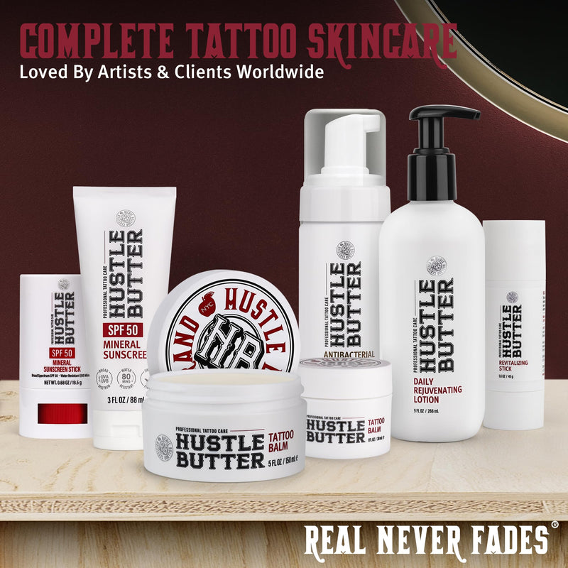 Hustle Butter Tattoo Aftercare Sunscreen Stick - Tattoo Sunscreen Stick, Fade Protection SPF 50, Hydrating with Shea Butter & Coconut Oil, TSA-Friendly, Water Resistant, Non-Greasy, 0.68 oz 0.68 Ounce (Pack of 1)