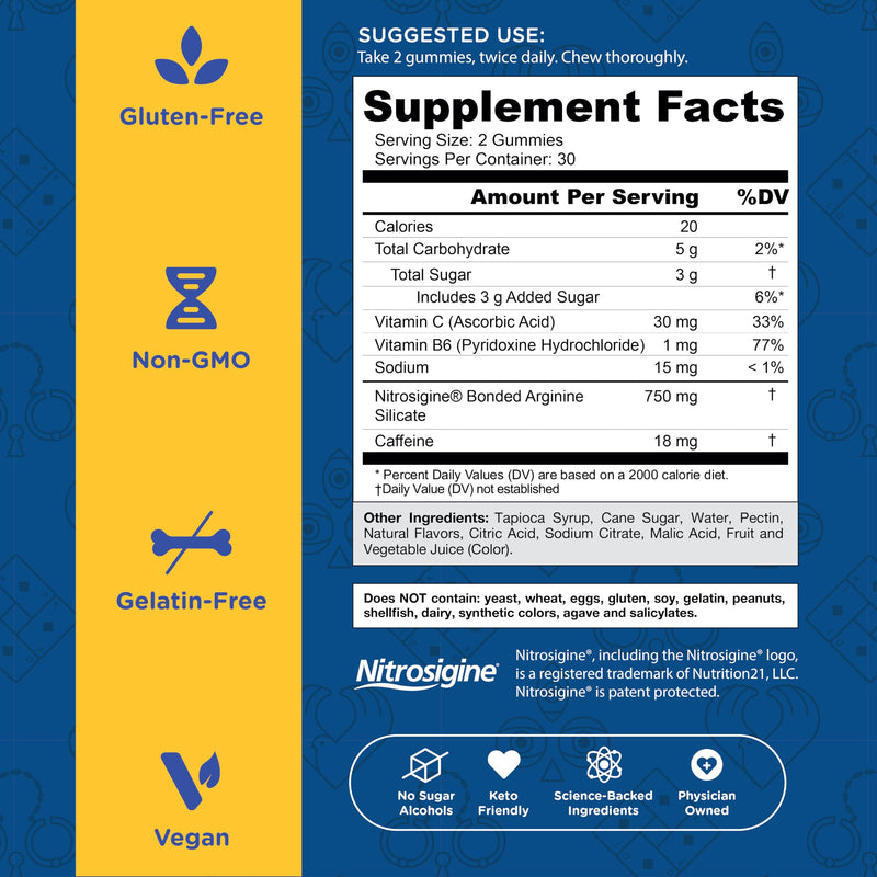 Goli Recharge Energy+ Gummies, Nitrosigine® Bonded Arginine Silicate, Vitamin C & Vitamin B6, 60 Gummies, Vegan, Non-GMO, Gluten-Free, Gelatin-Free
