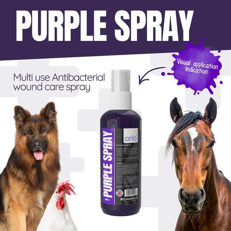 Purple Spray Wound Cleanser 300ml Gentian Violet Alternative Antibacterial Non Sting Animal First Aid for Horses Pets Livestock Poultry