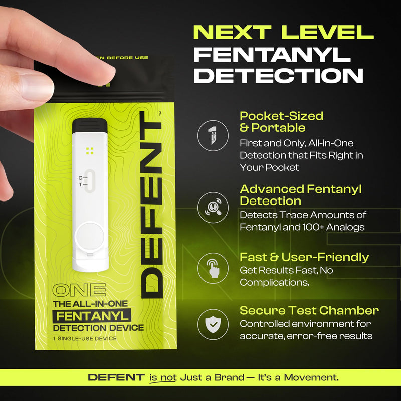 DEFENT All-in-One Fentanyl Detection Device - New & Improved, Single-Use Portable Drug Test - For Festivals, Concerts, Parties, Colleges, Parents - Use before Narcan - Alternative to Test Kit & Strips 1