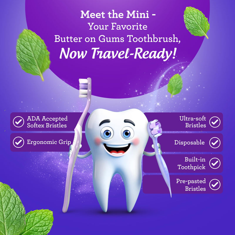 GuruNanda Ready-to-Go Disposable Mini Travel Toothbrushes - Butter on Gums Softex Bristles, Pre-Pasted Toothbrush & Toothpick - Fluoride-Free, No Rinsing Needed, 70 Ct 70 Count (Pack of 1) - BeesActive Australia