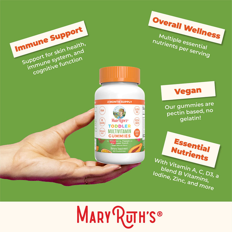 MARYRUTH'S Toddler Multivitamin Gummies, Sugar-Free,2 Month Supply, Ages 2+ | 2 Month Supply Multivitamin with Vitamin C, D3, Zinc, 1 Gummy Per Day, Toddler Vitamins, Vegan, Non GMO, 60 Count