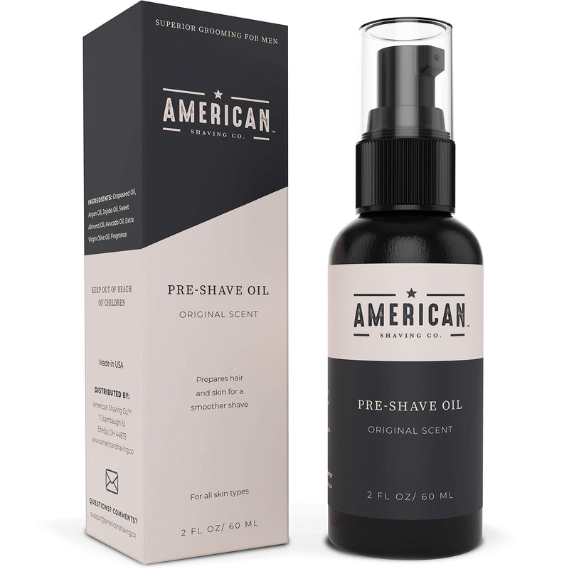 Pre-Shave Oil for Effortless, Smooth & Irritation-free Shave, For Men’s Skin Care Natural Handcrafted Blend Argan & Jojoba Oil, Protects Razor Burn, Premium Pre-Shave Oil by American Shaving Co - 2 Oz Original Scent