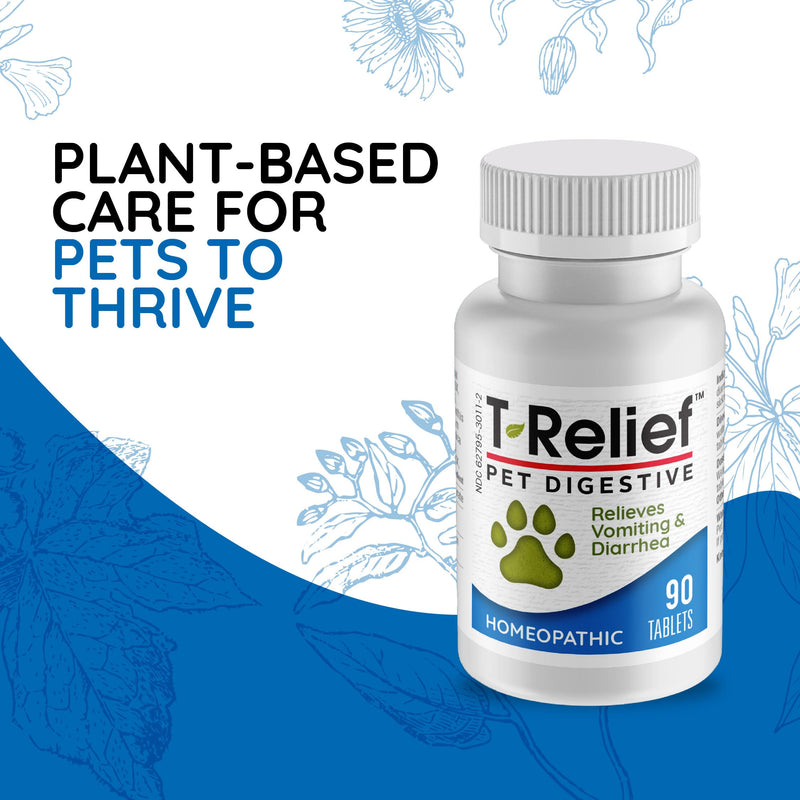 T-Relief Pet Digestive Complete GI Relief for Dog & Cat Soothing Aloe + 13 Natural Homeopathic Actives Help Calm Nausea & Diarrhea from Mild Illness Food Stress or Motion Sickness - 90 Tablets - BeesActive Australia