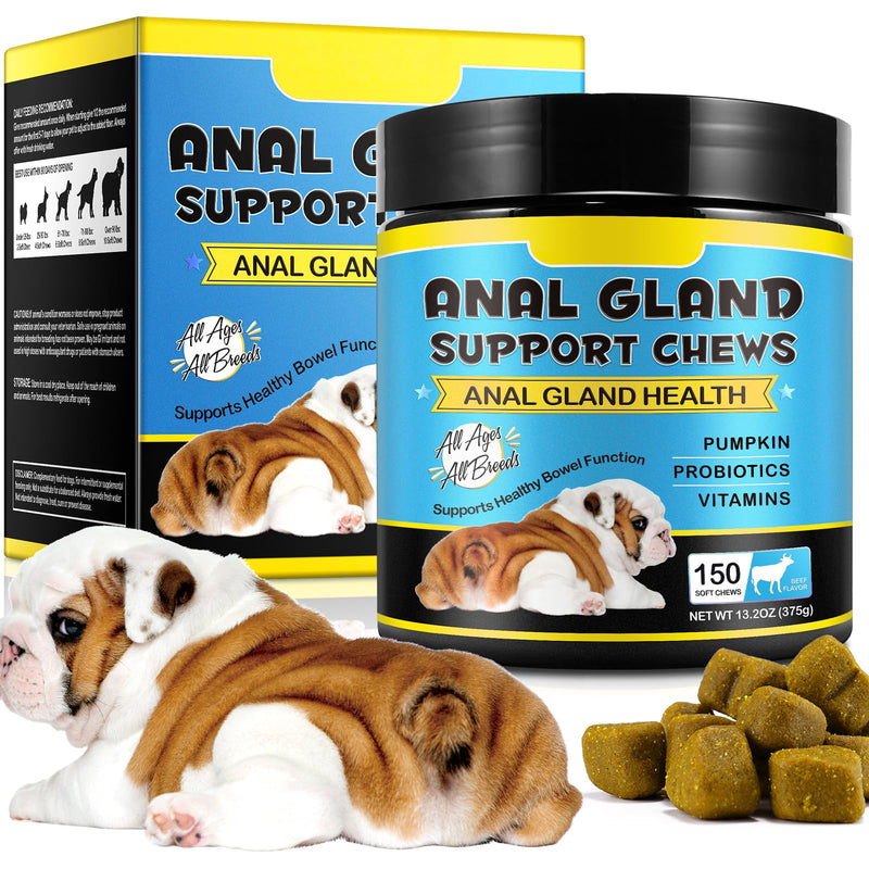 Anal Gland Soft Chew Treats with Pumpkin for Dogs，150 Count Digestive Enzymes, Probiotics Fiber Supplement for Dogs