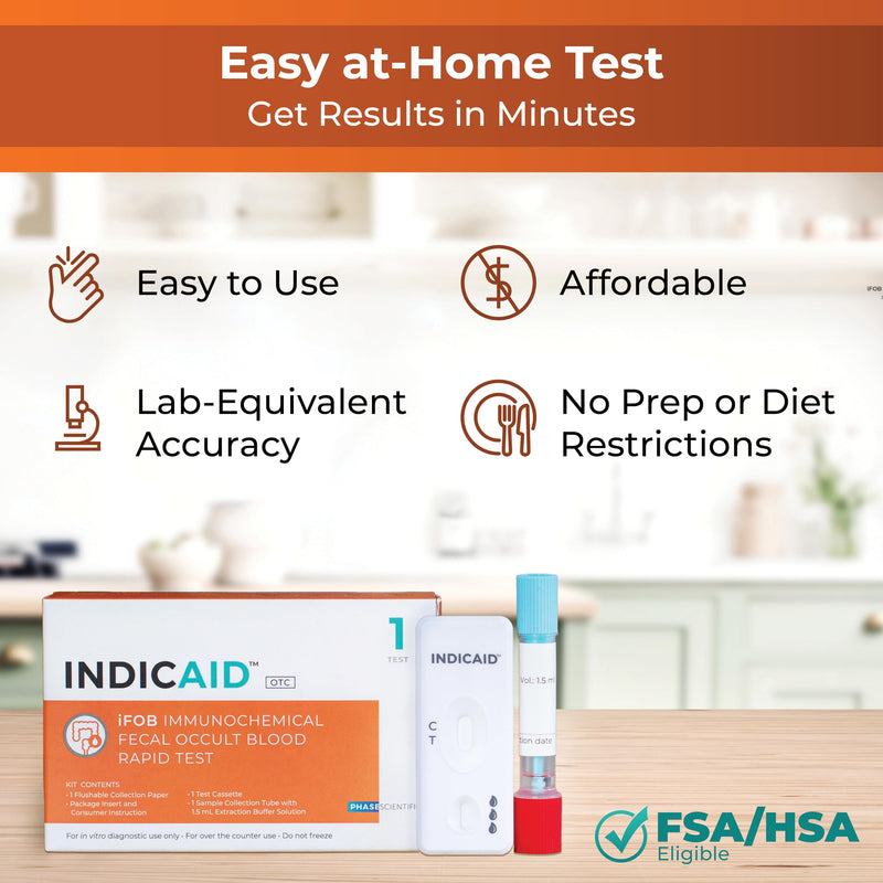 INDICAID Immunochemical Fecal Occult Blood Rapid Test (iFOB), FIT Colon Test, Accurate and Easy at Home, No Prep Required (1 Pack) - BeesActive Australia