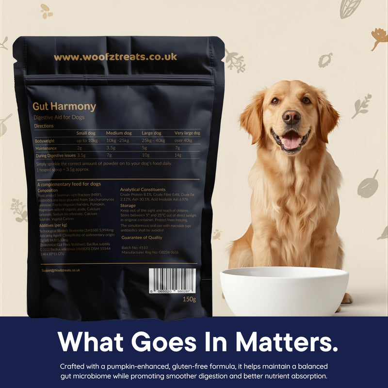 Gut Harmony + Dog Digestive Supplement Powder, Pre, Pro & Postbiotic, Pumpkin-Enhanced, Gluten-Free, 150g, up to 75 Servings