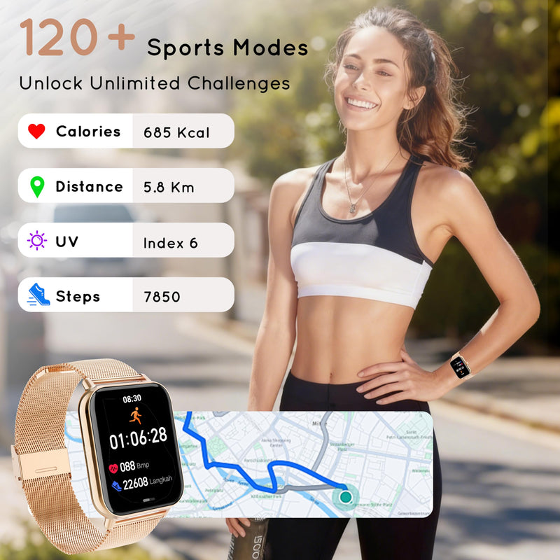 Smart Watch for Women Men 3 Bands (Answer/Make Calls) 1.85" HD Fitness Tracker Smartwatch for Android iPhone with Steps Tracking/Heart Rate/Sleep Monitor, 120+ Sports Modes IP68 Waterproof, Rose Gold