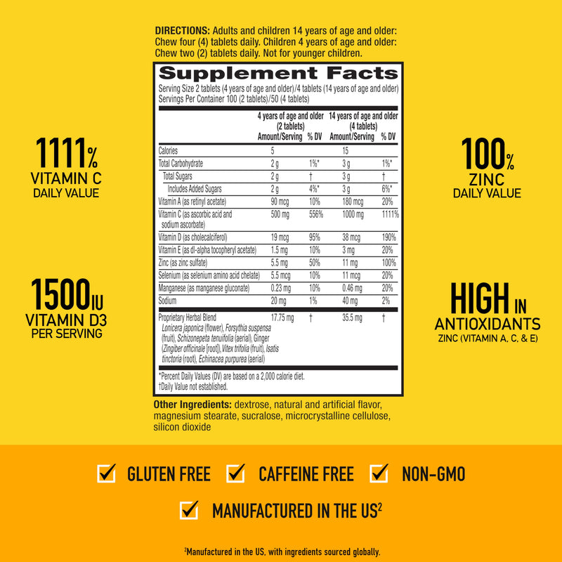 Airborne 1000mg Vitamin C Immune Support Citrus Chewable Tablets, 200ct | Antioxidants Vitamins A, D & E + Zinc, Selenium, and Manganese, Herbal Blend, Multivitamin Supplements, Immune Health, Tasty 200 Count (Pack of 1)