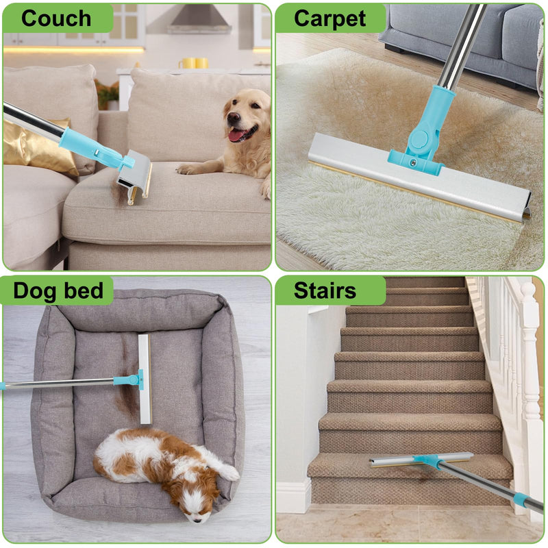Carpet Rake for Pet Hair Removal - Reusable Pet Hair Removal Tool Broom for Carpet Adjustable 54’’ Long Handle Dog Cat Hair Remover Carpet Scraper Brush for Low Pile Rugs Couch Mats Furniture - BeesActive Australia