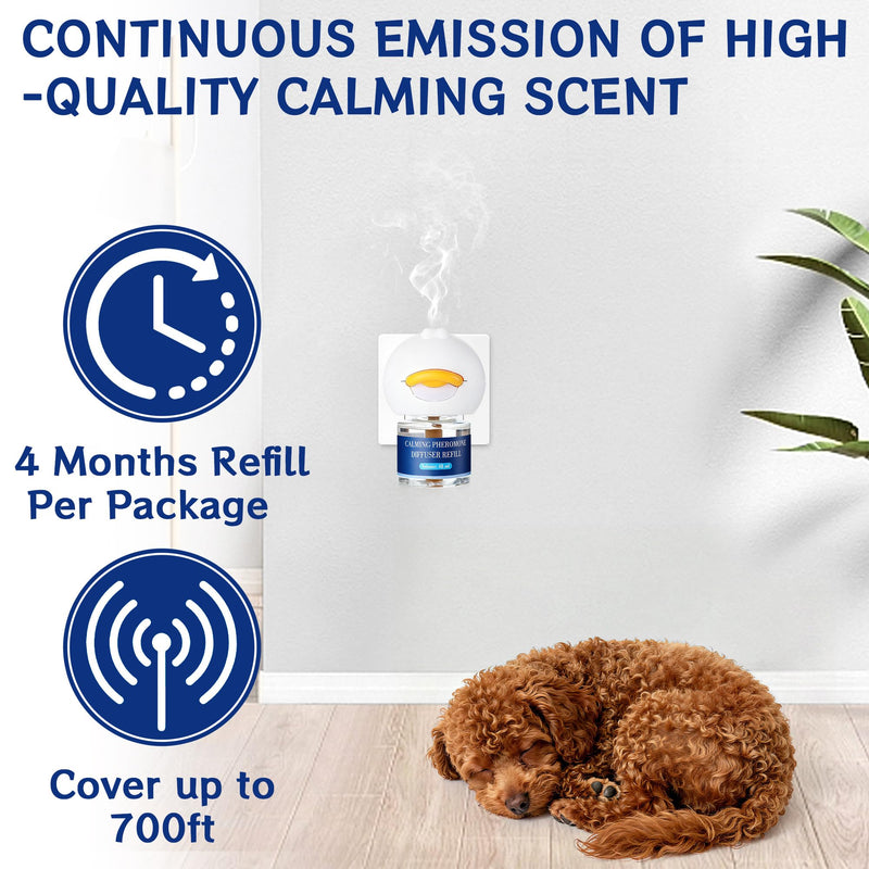 6-In-1 Dog Calming Pheromone Diffuser (2 Plug in + 4 Refills), Relief Anxiety, Storm Stress & Indoor Behavior Support, 120 Days Long Lasting Refill, Natural Odorless Safe Formula