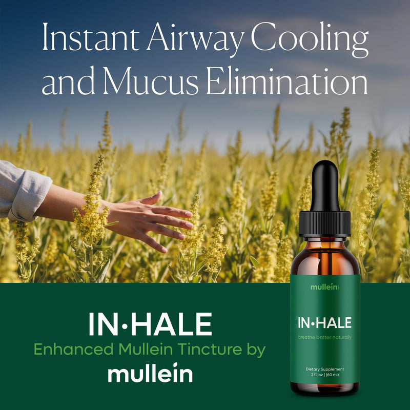 mullein Inhale Drops for Lungs: 2oz. Instant Cooling Herbal Tincture, Vitamin C, Vitamin B6, Leaf Extract for Lungs - Eliminate Mucus, Refresh Airways, Power-Up Immunity, Serving Size 2ml