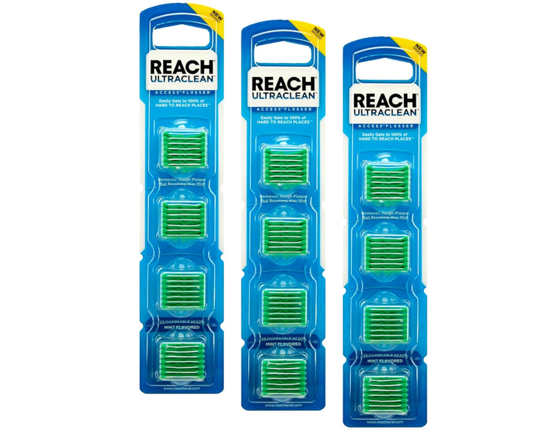 REACH Ultraclean Access Flosser Starter Bundle | Proper & Durable Oral Care & Hygiene | Effective Plaque Removal, Teeth & Gum Protection, PFAS-Free | Starter Kit + 3pk Mint Refills (28ct.) 1 Foot (Pack of 1) Starter Kit + Mint Refill 3 Pack - BeesActive Australia
