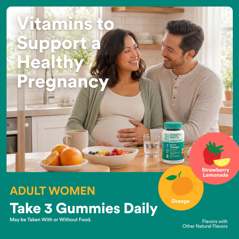 SmartyPants Prenatal Multivitamin Gummies, Omega 3 (DHA/EPA), Methylfolate, Biotin, Vitamin D3, C, Vitamin B12, B6, Vitamin A, K & Zinc, Gluten Free, 120 Count (40 Day Supply) 40 servings, 120 Count Multi + Omega - 40 Day Supply