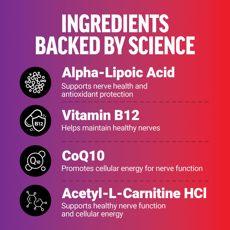 Force Factor Daily Relief Nerve Supplement with Alpha Lipoic Acid | B Vitamins, CoQ10 & Acetyl-L-Carnitine HCl for Nerve Discomfort in Hands, Feet, Toes & Fingers, Blueberry Acai, 30 Soft Chews