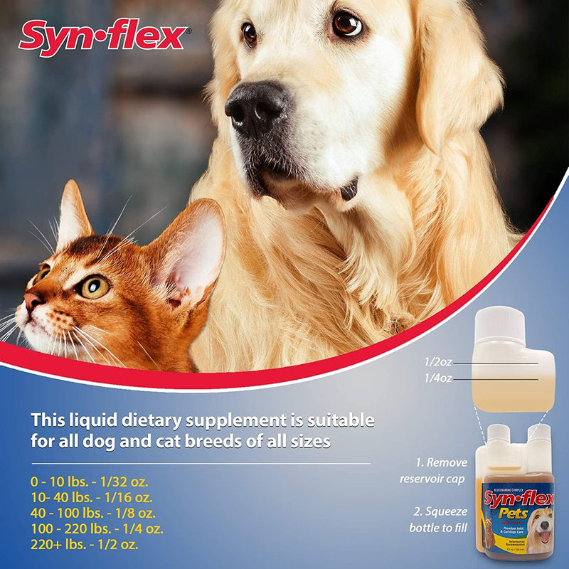 America Synflex for Pets - Liquid Glucosamine Joint Complex for Dogs, Cats - Senior Canine & Feline Chondroitin Juice Care Supplement - Helps Support Joint and Cartilage Health - Beef Flavor - PawsPlanet Australia