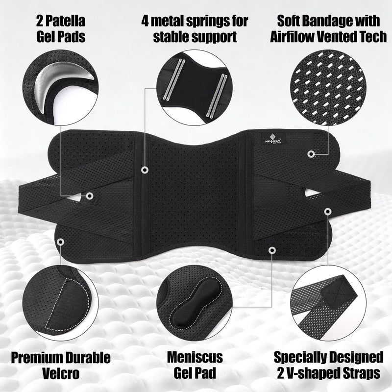 NEENCA Knee Brace for Knee Pain, Compression Knee Support with Air Mesh Fabric, Adjustable Knee Wrap with Side Stabilizers, Ultra-Soft Bandage for Elderly, Meniscus Tear, ACL, Arthritis Relief, Hiking Medium Black