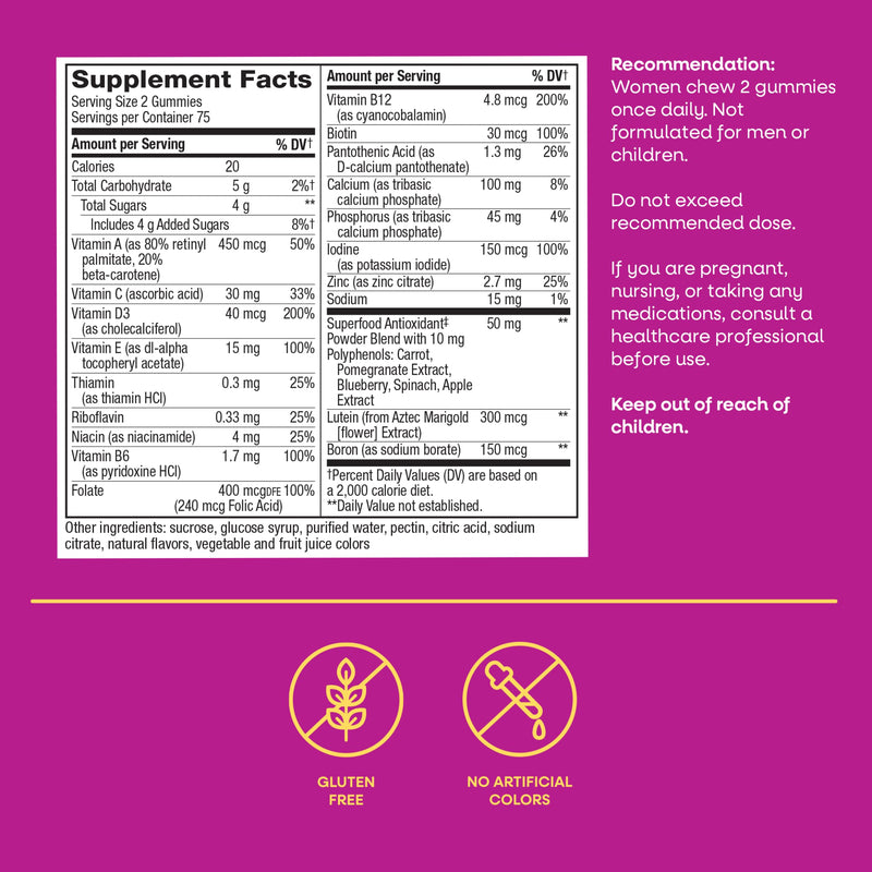 Nature's Way Alive! Women's 50+ Multivitamin Gummy, Mixed Berry, 130 ct | Daily Chewable Gummies with B-Vitamins, Vitamin D3 & Calcium to Support Heart, Brain, & Bone Health for Women 50 and Older* 150 Count (Pack of 1)