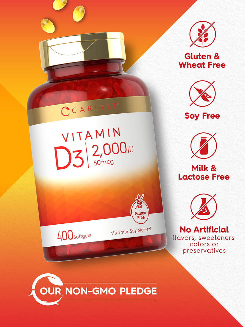 Carlyle Vitamin D3 2000IU Softgels | 400 Count | Non-GMO, Gluten Free Formula | 50 mcg | Vitamin D Supplement - BeesActive Australia