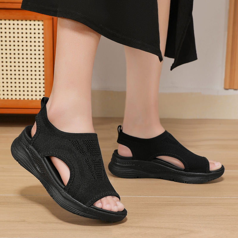 Womens Comfortable Orthopedic Sandals Arch Support Ladies Walking Sport Athletic Sandals Open Toe Slip On Plantar Fasciitis Platform Dress Sandal 2 Inches Heel 6.5 Black