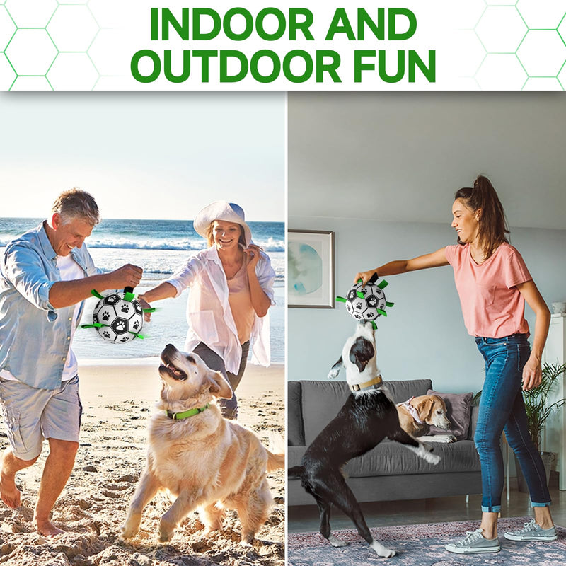 QDAN Dog Toys Soccer Ball with Straps, Interactive Dog Toys for Tug of War, Puppy Birthday Gifts, Dog Tug Toy, Dog Water Toy, Durable Dog Balls World Cup for Small & Medium Dogs（6 Inch） Medium Size 2 Dark Green - BeesActive Australia