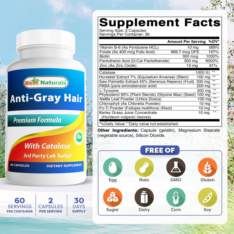 Best Naturals Anti Gray Hair Formula, 60 Count 1