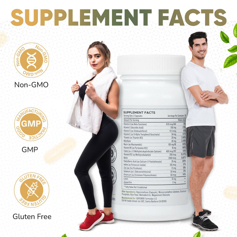 Superior Formulas Multi+ Daily by Dr. Geiler MD | Physician-Formulated Multivitamin with AREDS2 Nutrients (Lutein, Zeaxanthin, Zinc) | Methylated B Vitamins | Third-Party Tested, USA | 60 Capsules