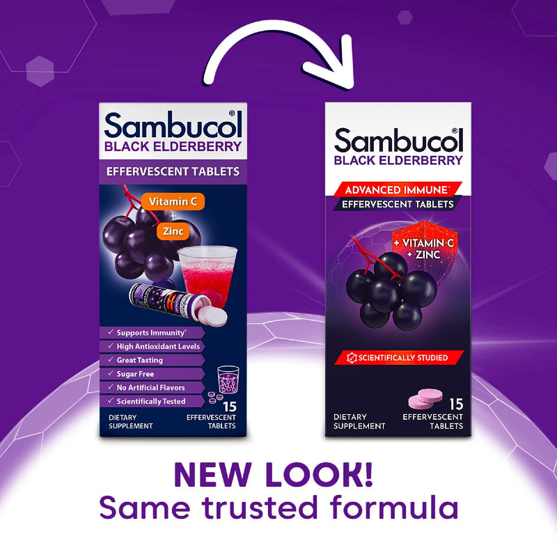 Sambucol Black Elderberry Effervescent Tablets, Quick Dissolve - 15 Count | Elderberry Dissolvable Tablets with Zinc and Vitamin C for Adults, No Artificial Flavors 15 Count (Pack of 1)